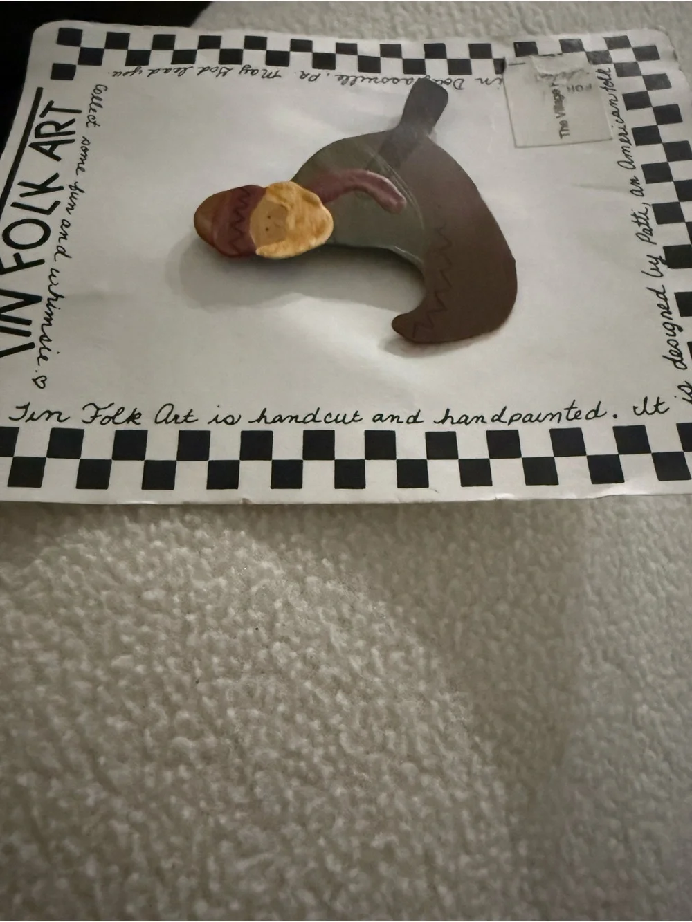 Hand-Painted Woman Brooch - Olive, Brown & Maroon